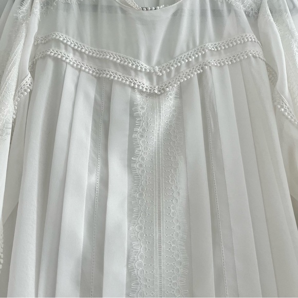 White House Black Market Mock Neck Lace Trim Sheer Blouse Size M - Picture 7 of 14